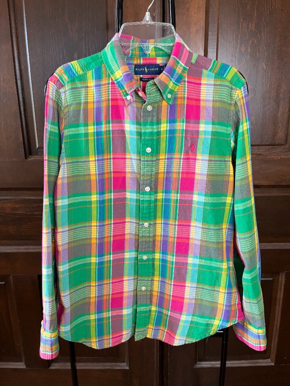 Ralph Lauren Europe Boy's M Button Front Collared Shirt Bright Multicolor Plaid